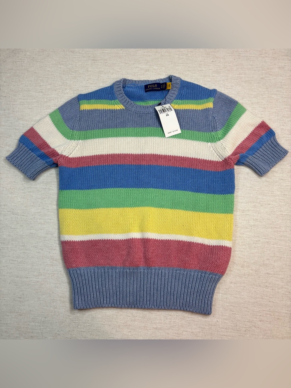 Polo Ralph Lauren new women XS Multicolor Striped Crewneck Sweater short sleeve
